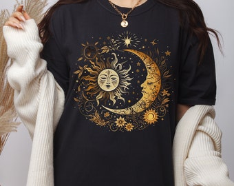 Celestial Sun Moon Comfort Colors T Shirt, Mystical Sun Moon Shirt, Boho Vintage Feel Celestial Sun Moon T, Moon Phases Gift, Boho Sun Shirt
