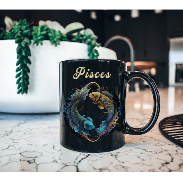 Pisces Astrology Graphic Coffee Mug, Celestial Pisces Mug, Boho Celestial Mug, Birthday Gift for Pisces, Zodiac Coffee Cup, Witchy Mug