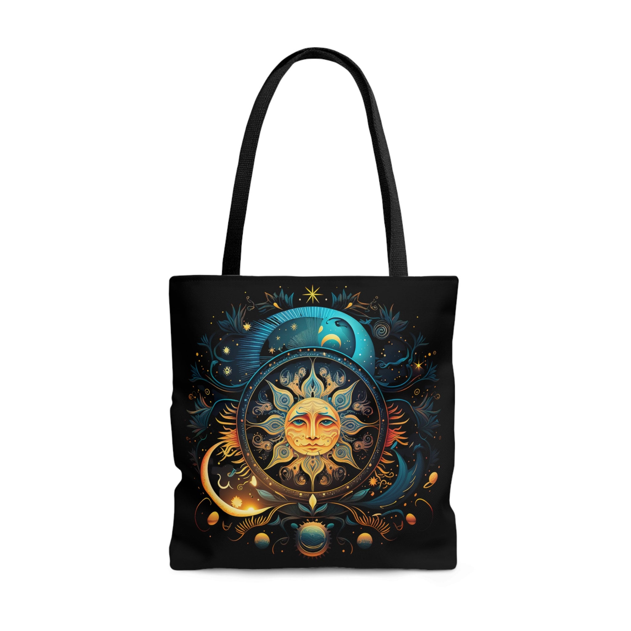 Celestial Sun & Stars Canvas Tote Bag, Boho Sun Tote, Gift for Her, Celestial Sun Tote Bag, Vintage Sun Tote Bag, Astrology Sun Canv