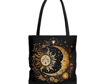 Celestial Sun & Stars Canvas Tote Bag, Boho Sun Tote, Gift for Her, Celestial Sun Tote Bag, Vintage Sun Tote Bag, Astrology Sun Canv