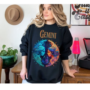 Gemini Celestial Astrology Sweat Shirt , Celestial Gemini Shirt, Boho Celestial Shirt, Birthday Gift for Gemini, Zodiac Celestial Sun Shirt