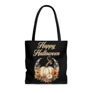 Happy Halloween Pumpkin Canvas Tote Bag, Halloween Tote, Fall Tote Bag, Trick or Treat Tote, Spooky Season Bag, Witch Tote, Pumpkin Tote Bag