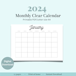 Blank monthly calendar, 2024 calendar , download calendar, pdf, pdf calendar, printable, calendar