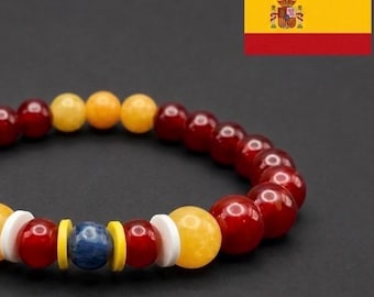 Spanien Flagge Farbe Edelstein Perlen Armband, kostenlose Geschenkbox verfügbar Option an der Kasse