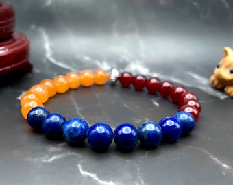 Armenian Flag Color Gemstone Beaded Bracelet, Men's and Women's (8mm beads)