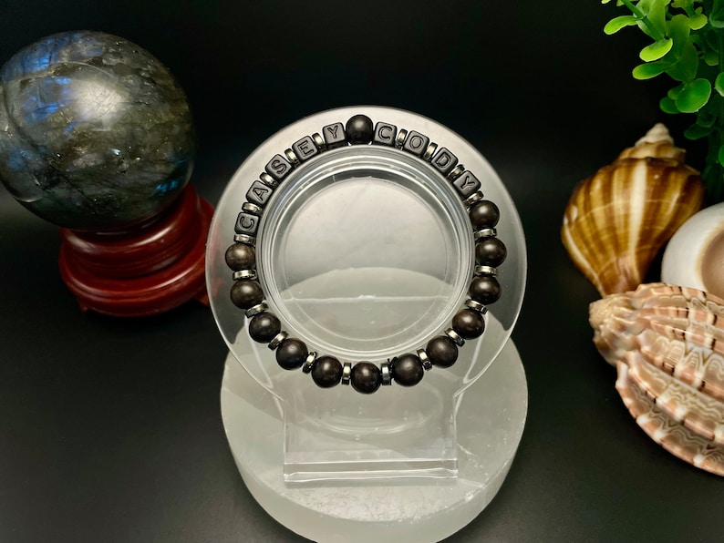 Personalized Name & Word Wooden Round Beaded Bracelet, Unisex, Cubed