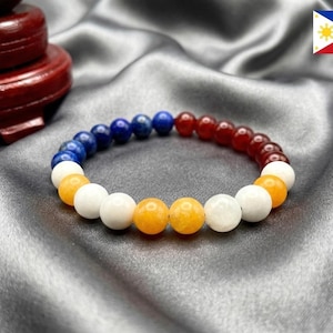 Bracciale con perline di pietre preziose colorate con bandiera delle Filippine, da uomo e da donna, elastico (perline da 8 mm)