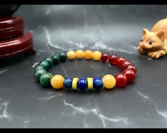 Ethiopian Flag Color Gemstone Beaded Bracelet, Men's and Women's (8mm beads)