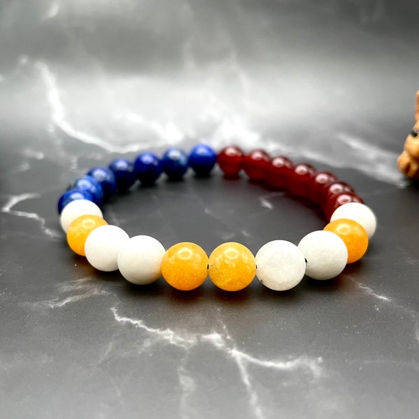 Philippines Flag Color Gemstone Beaded Bracelet, Men's and Women's (8mm beads)