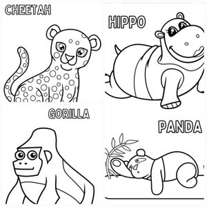safari de vida silvestre para colorear, impresiones digitales, Animal Coloring In ingles, 11 páginas