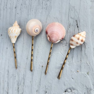Vier Muschel Haar Bobbi Pins. Echte Mond Muschel und Jakobsmuschel Haarspangen. Traumhafter Haarschmuck.