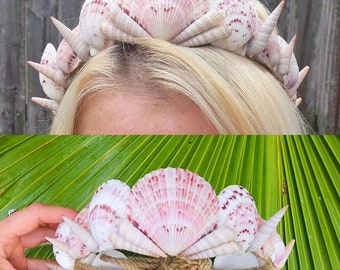 One of a Kind Mermaid Headdress. Adjustable seashell crown for adults. Pink Seashell Headband. Summer Festival Headdress.