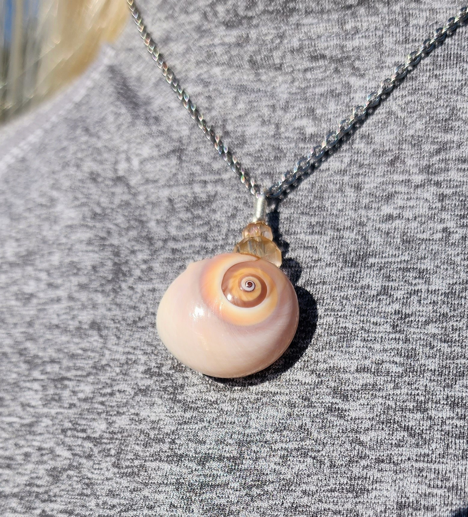 Rare Rainbow Moon Shell Pendant Necklace. Little Mermaid Necklace 