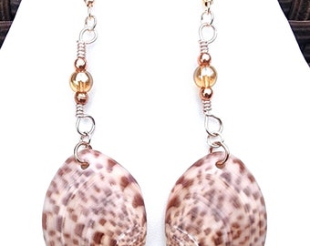 Dangle Seashell Earrings. Unique beach jewelry. Real shell jewelry. One of a kind hand made natural earrings.