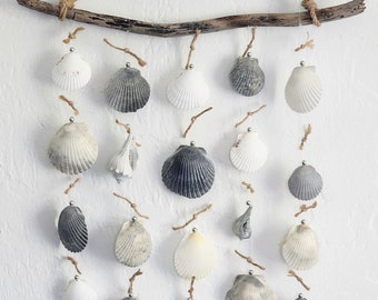 Real Seashell and Driftwood Wind Chime. Beach home decor.