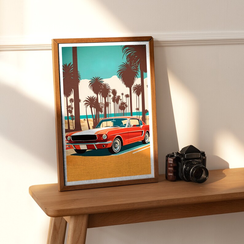 Ford Mustang at the Beach Poster Car Print Wall Print Etsy