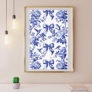 Blue Floral Chinoiserie Bows, Bows, Little Girls Nursery, Digital Wall Art, Girls Room Wall Art, Elegant Bow Wall Art