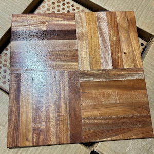 PARQUET FLOOR: 10 Sq Ft! Exotic 6-finger Brazilian Parquet 12x12x5/16 floor tile. Jatoba VINTAGE Rustic multicolor