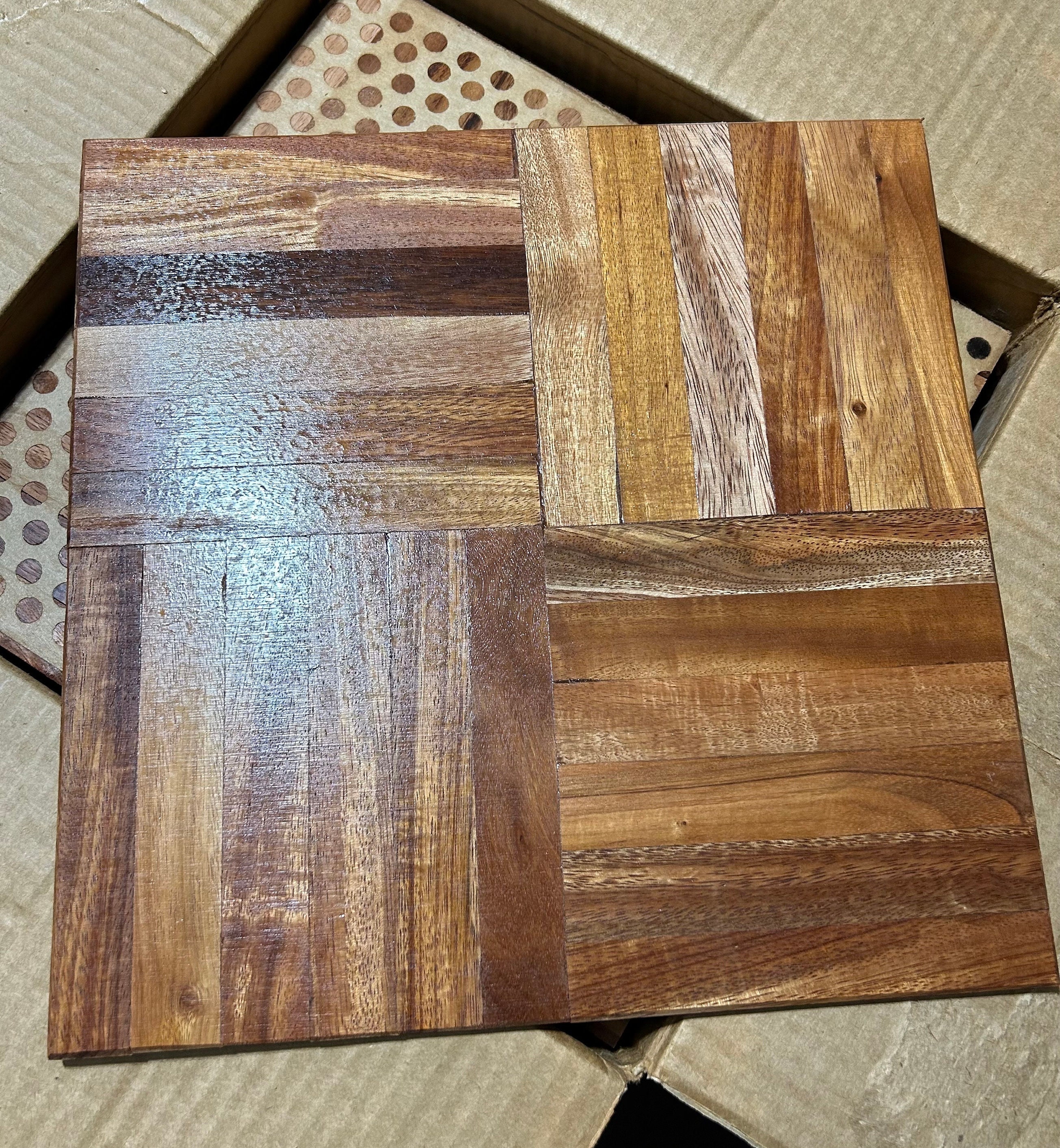 PARQUET FLOOR: 10 Sq Ft! Exotic 6-finger Brazilian Parquet 12x12x5/16 floor tile. Jatoba VINTAGE Rustic multicolor