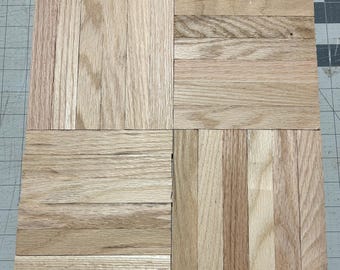 PARQUET FLOOR: 5 Square Feet 6-Finger Unfinished Oak Parquet Wood Floor Tiles - Red Oak Sheets 12" x 12" x 5/16" (120 fingers)