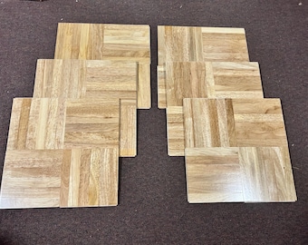 Solid Hevea Wood Parquet Floor Tiles: Natural OakGrain 12x12 Inch (6 Sq Ft)