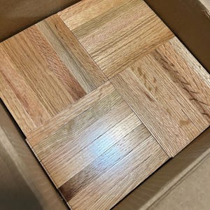 PARQUET FLOOR: 10 Sq Ft! 7-finger OAK Parquet 12x12x5/16 floor tile tongue and groove. Bruce Natural AHS100LG