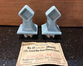 Vintage Ceramic Towel Bar Holders - Set of 2 - American Olean Lobelia Blue 64 Matte NEW!