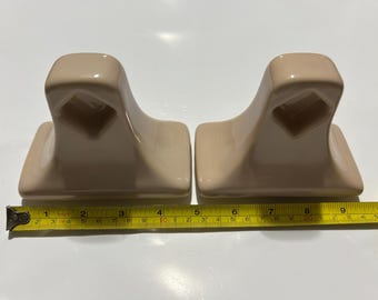 Vintage Ceramic Towel Bar Holders - Set of 2 - Bemis: Ligh Fawn Beige Glossy NEW!
