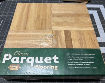 10 Sq Feet Parquet! 7-finger Classic Parquet Solid Hevea Wood Floor Tiles: (10) 12"x12"x5/16", NATURAL Color NEW!