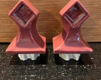 Vintage Ceramic Towel Bar Holders - Set of 2 - American Olean Dark Rose Glossy NEW!