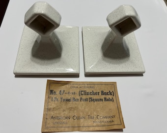 Vintage Ceramic Towel Bar Holders - 4.25" Set of 2 - American Olean Salt & Pepper Glossy NEW!