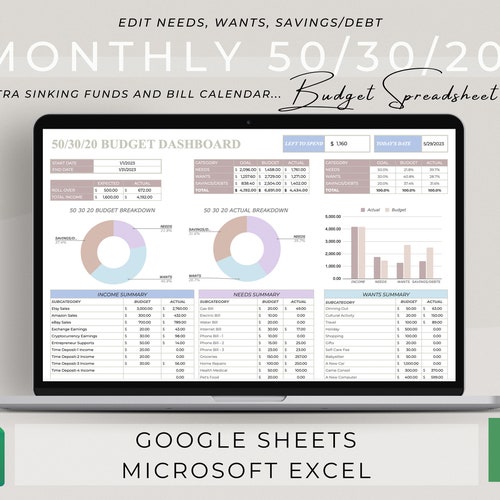 50/30/20 Annual Budget Template Google Sheets Budget Etsy