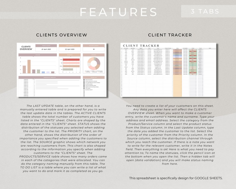 Client Tracker Spreadsheet for Google Sheets Small Business - Etsy