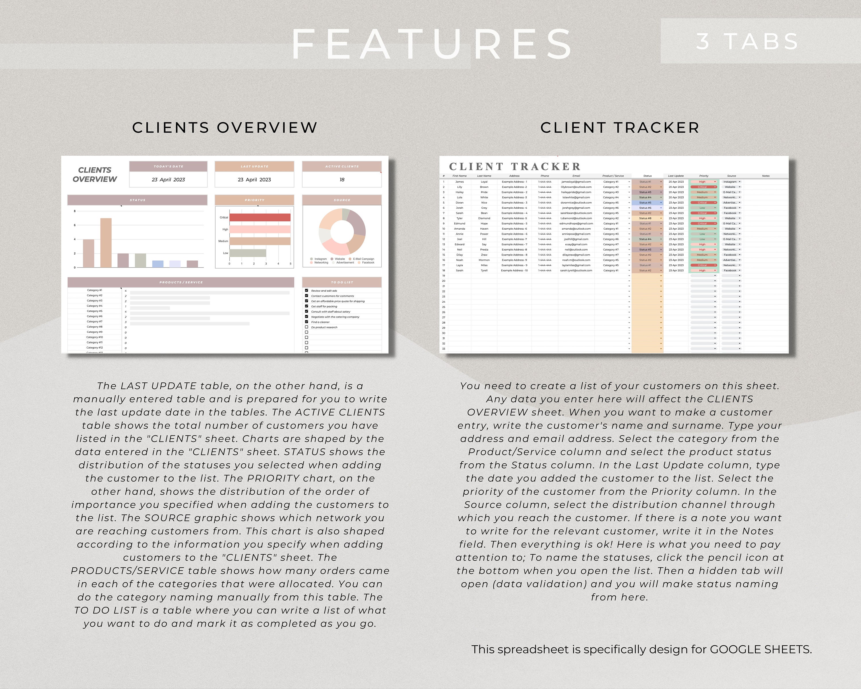 Client Tracker Spreadsheet for Google Sheets Small Business - Etsy