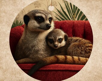 Adorno de mamá suricata y su cría, dulce recuerdo de madre e hijo, regalo para amantes de la vida silvestre, decoración safari.