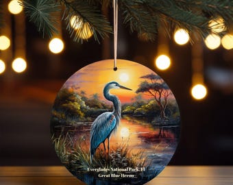 Everglades Blue Heron Ceramic Ornament: Nature Decor, Bird Lover Gift