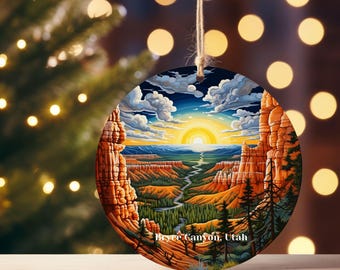 Ceramic Ornament, Bryce Canyon Acrylic Style Illustration, Unique Collector's Item, Car Decor, Display Piece
