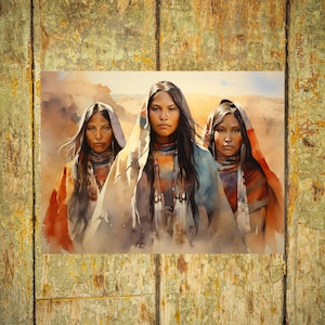 Pueblo Women Portrait: Digital Watercolor Canvas Gallery Wrap