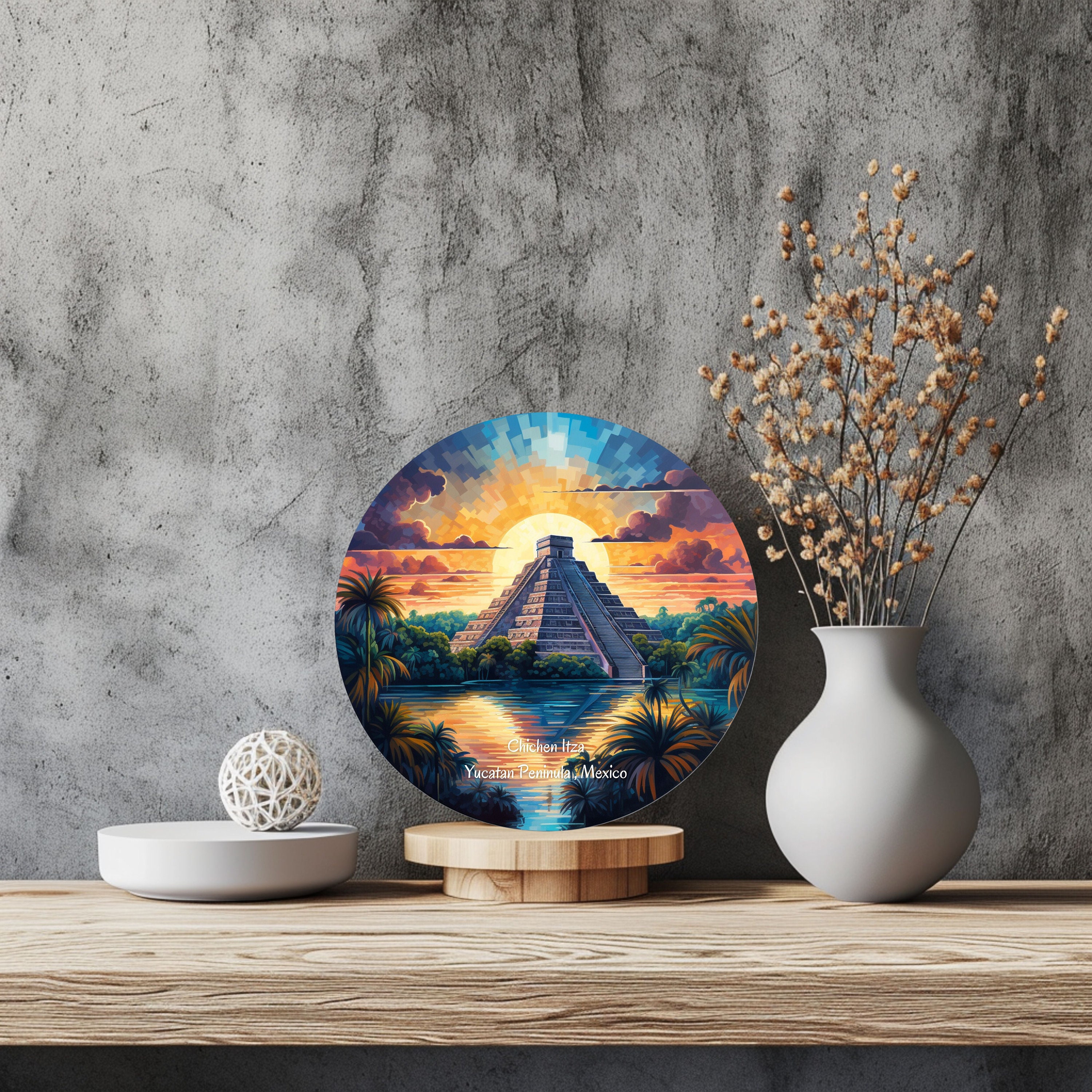Chichen Itza Ceramic Ornament: Mexican Pyramid Digital Art