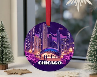 Adorno navideño de Chicago, La Alubia, Luces de la ciudad, recuerdo de metal