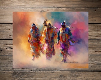 Tribal Dance Art Print: Native American Inspired Satin Poster