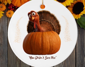 Adorno de pavo escondite / Calabaza de cerámica de Acción de Gracias "No me viste"