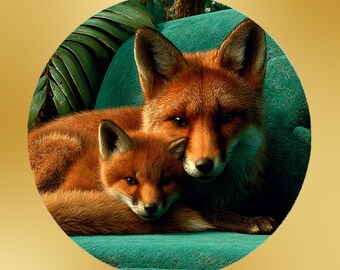 Adorno de cerámica para pareja de zorros rojos / Adorno colgante para mamá zorro y cría