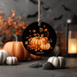 Ceramic Pumpkin Ornament: Autumn Harvest Leaves, Thanksgiving Decor