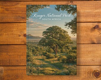 Cuaderno de tapa dura mate del Parque Nacional Kruger al atardecer / Cuaderno de safari de Sudáfrica / Diario de naturaleza con fauna serena