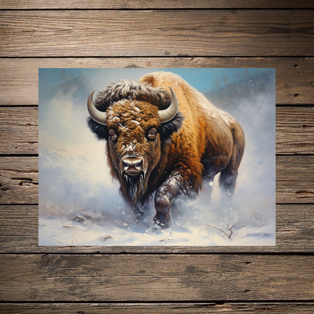 Majestic Bison Illustration Satin Poster | Buffalo Wall Art, Wildlife ...
