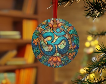 Faux Stained Glass Om Ornament: Turquoise, Orange, and Teal