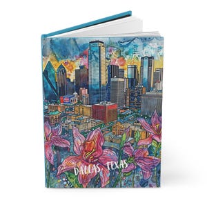 Diario con un vibrante paisaje urbano de Dallas, Texas / Diario con estilo dibujado a mano / Páginas rayadas para bocetos, notas y tableros de ideas / Idea de regalo perfecta