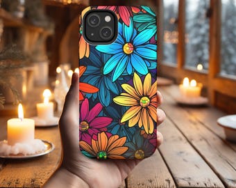 Vibrant Floral Slim Phone Case: Colorful Flower Design, iPhone 13-16
