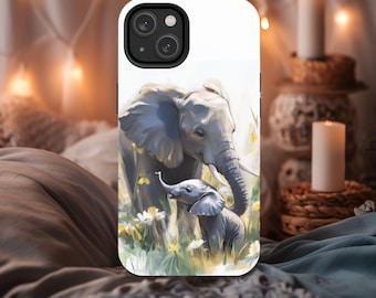 Funda para teléfono con elefantes: Arte caprichoso de la vida silvestre
